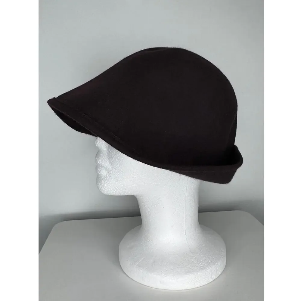 1970s–1980s New York Hat Co Brown Wool Felt Asymmetrical Cloche Hat